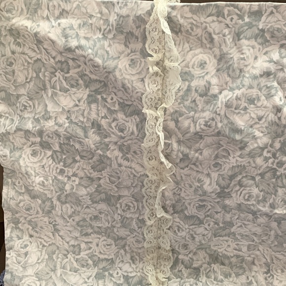 Handmade Slate Blue Square Pillow Cover and Vintage Crochet Dolly - Picture 3 of 5